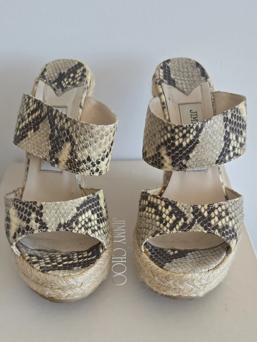 Jimmy Choo Snake-Print Espadrille Wedge Sandals